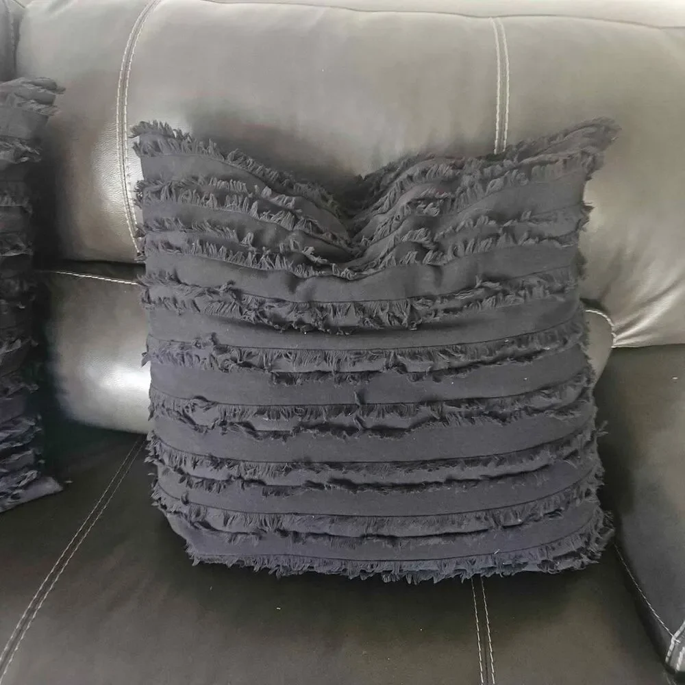 Black XLG Ruffled Cotton Throw Pillows 23